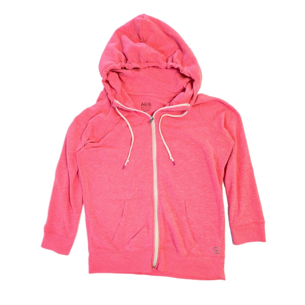 American Eagle Outfitters Pink Full Zip Hoodie Sweatshirt Medium Raglan Sleeve